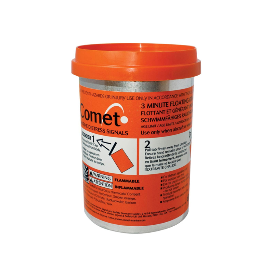 SG05904 Comet Smoke Signal, Orange The Smoke Signal Orange is a compact, daylight distress signal designed to be easy and safe to handle. It provides effective position marking during rescue operations and can be used to indicate wind direction, producing dense orange smoke for a minimum of 3 minutes.